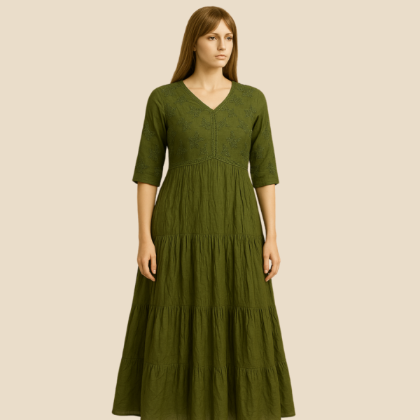 Green Tiered Silk Gown